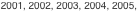 2001, 2002, 2003, 2004, 2005, 